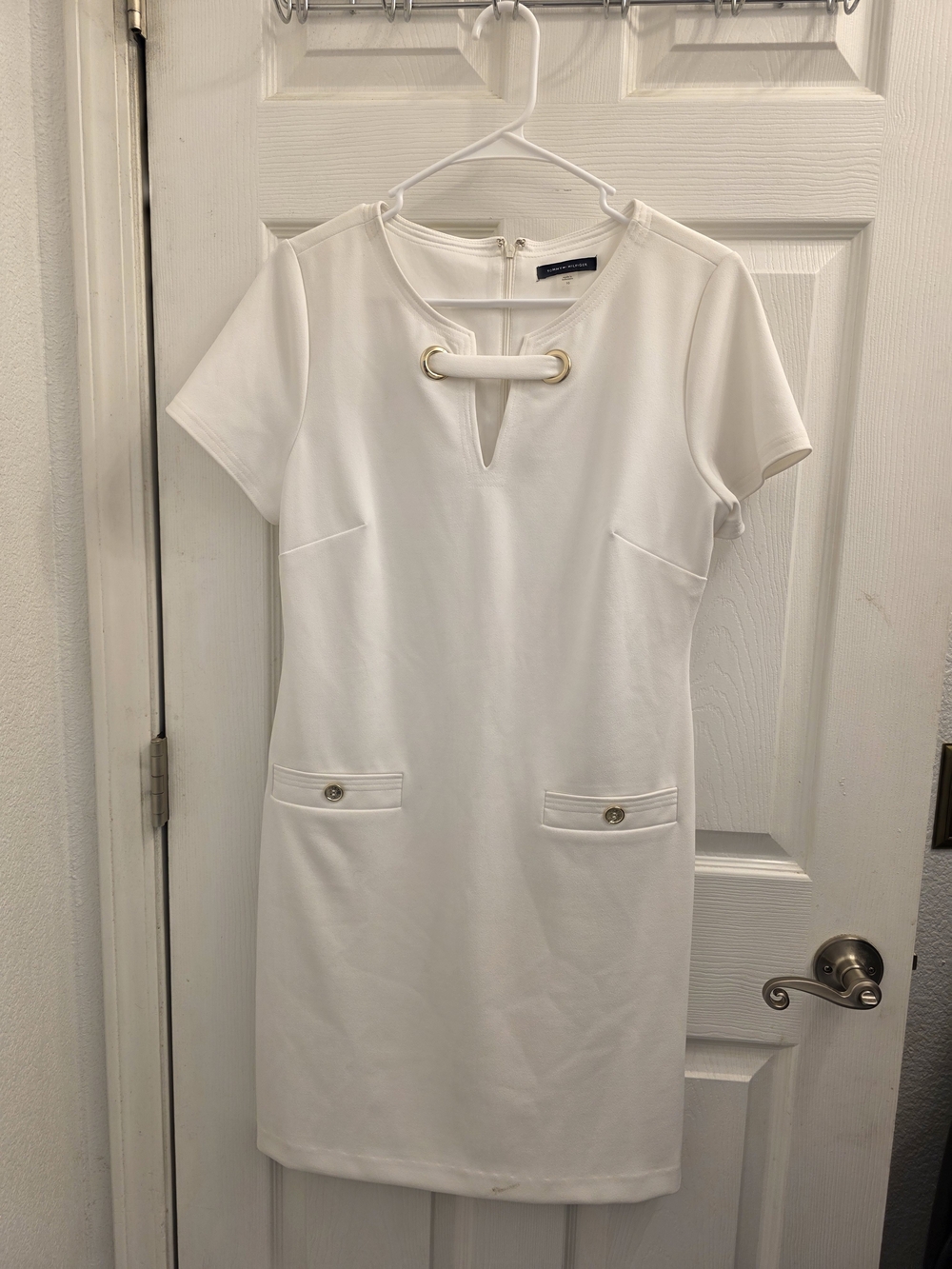 Tommy Hilfiger White Short Sleeve Mini Dress with Gold Hardware